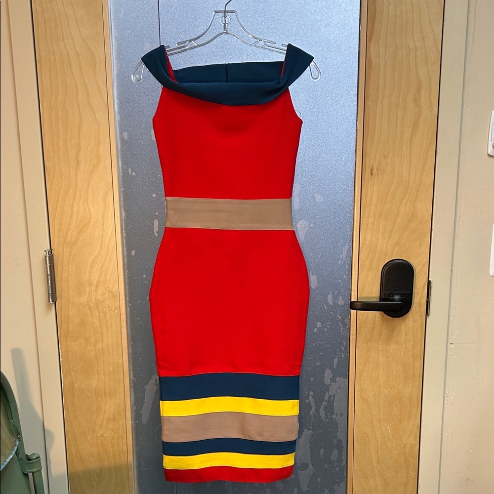 Vibrant Off-Shoulder Colorblock Midi Dress